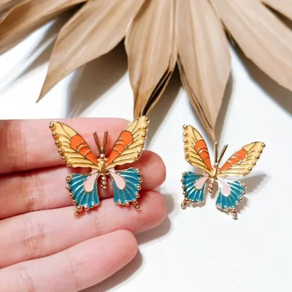 Anthropologie Butterfly Earrings - Yellow, Orange, Blue - Picture 3 of 3
